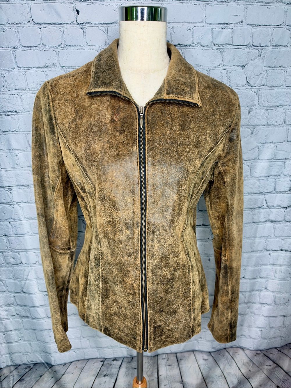 Wilsons Leather Maxima Jacket M Distressed Brown Gold Y2K Moto